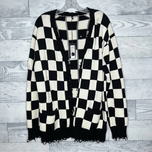 ❌SOLD❌R13 Distressed Edge Checkered Cardigan - Picture 2 of 9